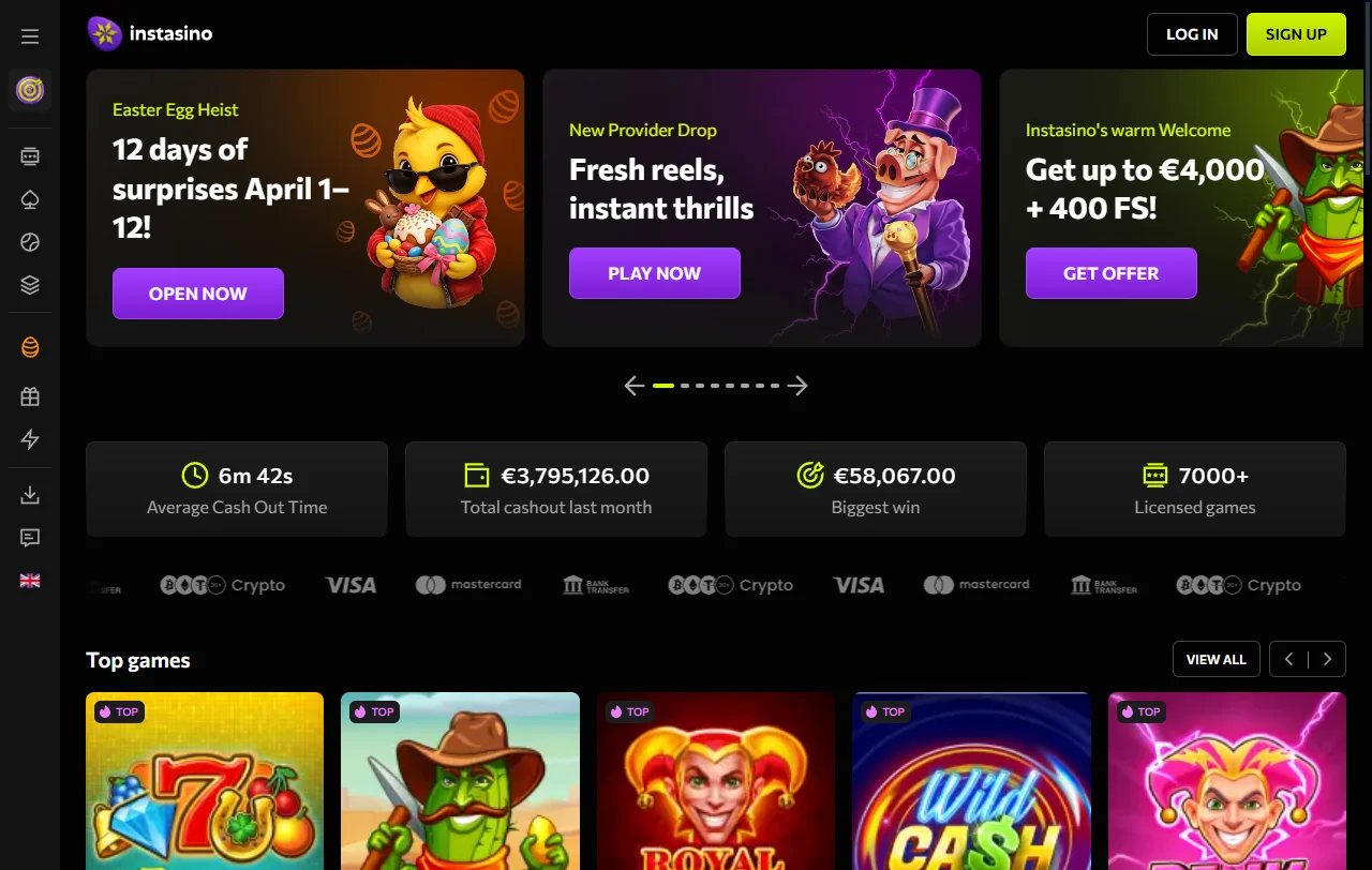 Επισκόπηση του Instasino με ελληνική έκδοση, καζίνο και sportsbook στον ίδιο λογαριασμό