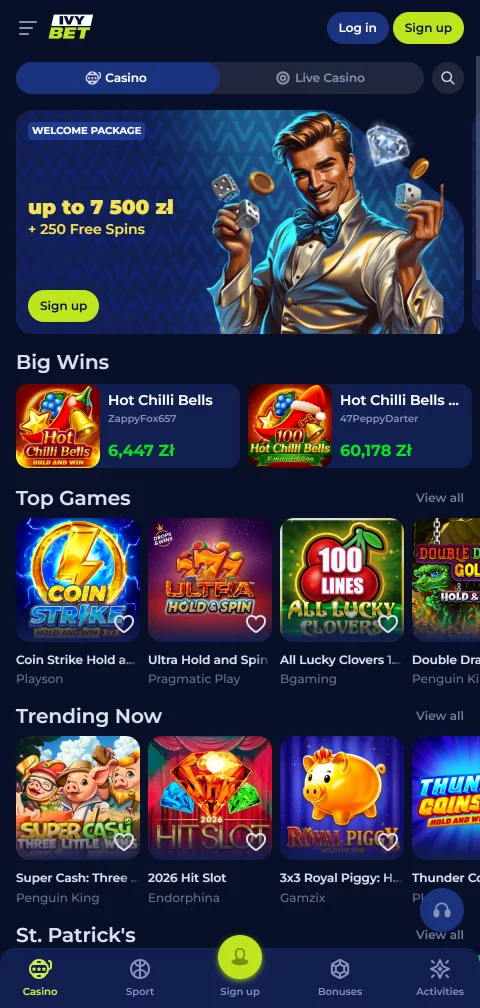 Mobile ιστότοπος του Ivybet με πρόσβαση σε παιχνίδια, ταμείο και live chat