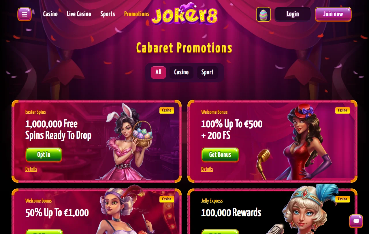 Πακέτα καλωσορίσματος του Joker8 Casino με wagering 35x σε κατάθεση και μπόνους