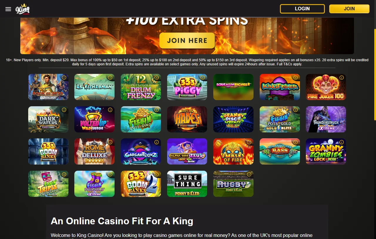 Κατάλογος παιχνιδιών του KING Casino με slots Pragmatic Play και Play