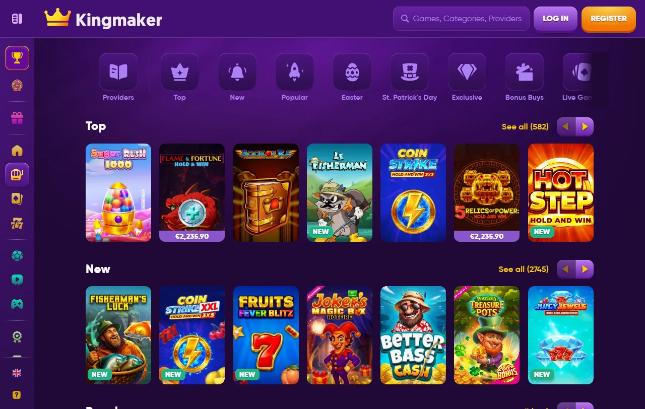 Μπόνους καλωσορίσματος Kingmaker Casino 100% έως €500 με 50 free spins