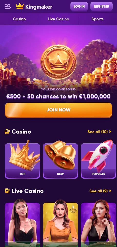 Έκδοση browser του Kingmaker Casino για κινητά Android και iOS