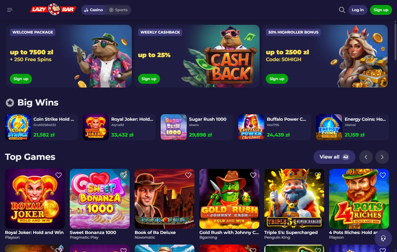 Επισκόπηση του LazyBar Casino με casino και sportsbook στον ίδιο λογαριασμό