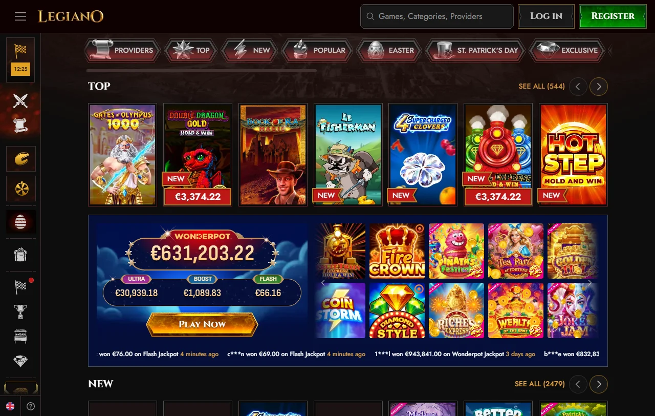 Μπόνους καλωσορίσματος του Legiano Casino 100% έως 500 € με 200 free spins