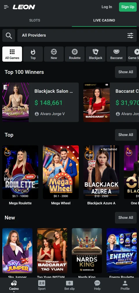 Εφαρμογή Android του Leon Casino με slots και live στοίχημα
