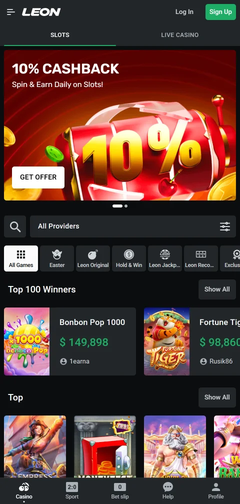 Ταμείο Leon Casino στο κινητό με κάρτες, e-wallets και crypto