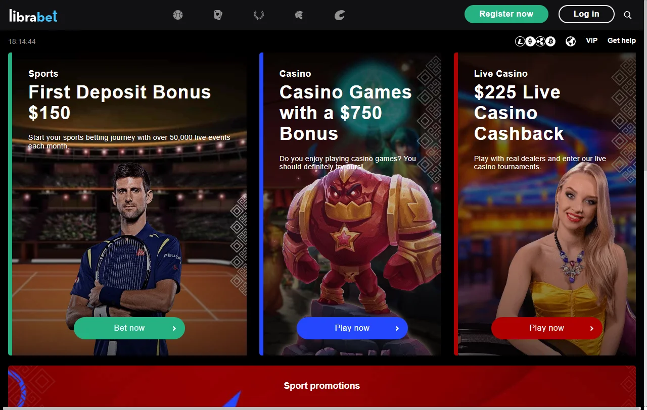 Η αρχική σελίδα της LibraBet με καζίνο, live casino και αθλητικό στοίχημα