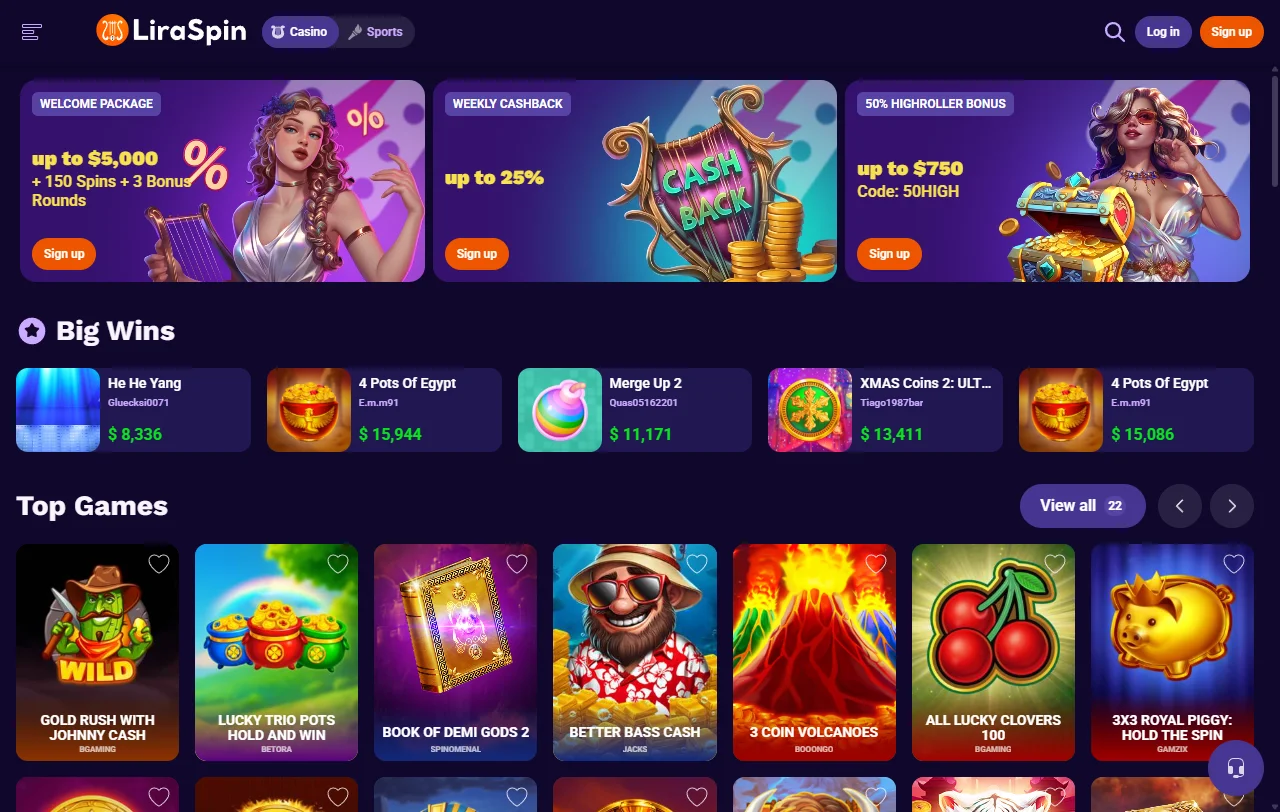 Επισκόπηση του Liraspin Casino για παίκτες από την Ελλάδα, με slots, live τραπέζια και sportsbook