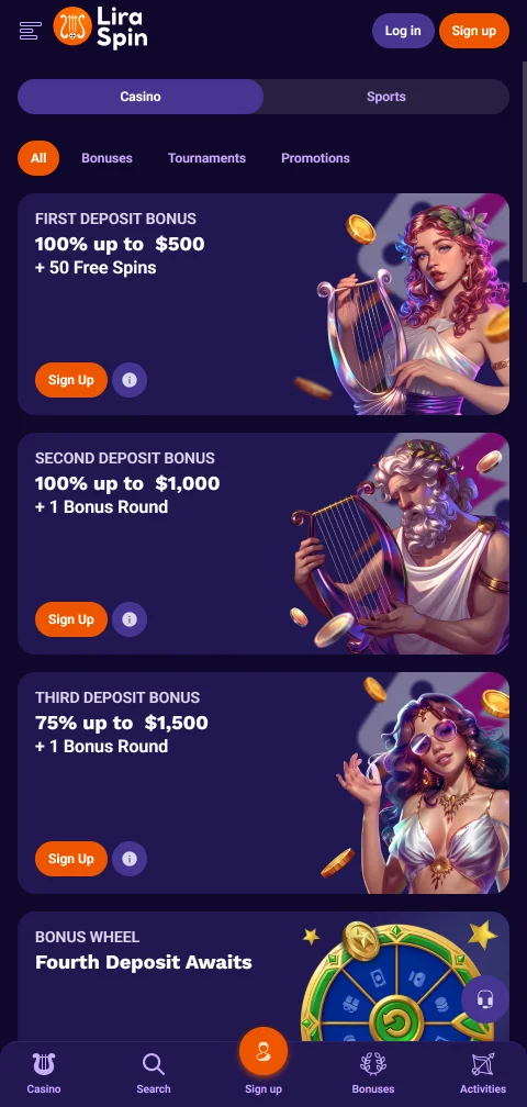 Ταμείο του Liraspin Casino στο κινητό με Skrill, Neteller, κάρτες και crypto