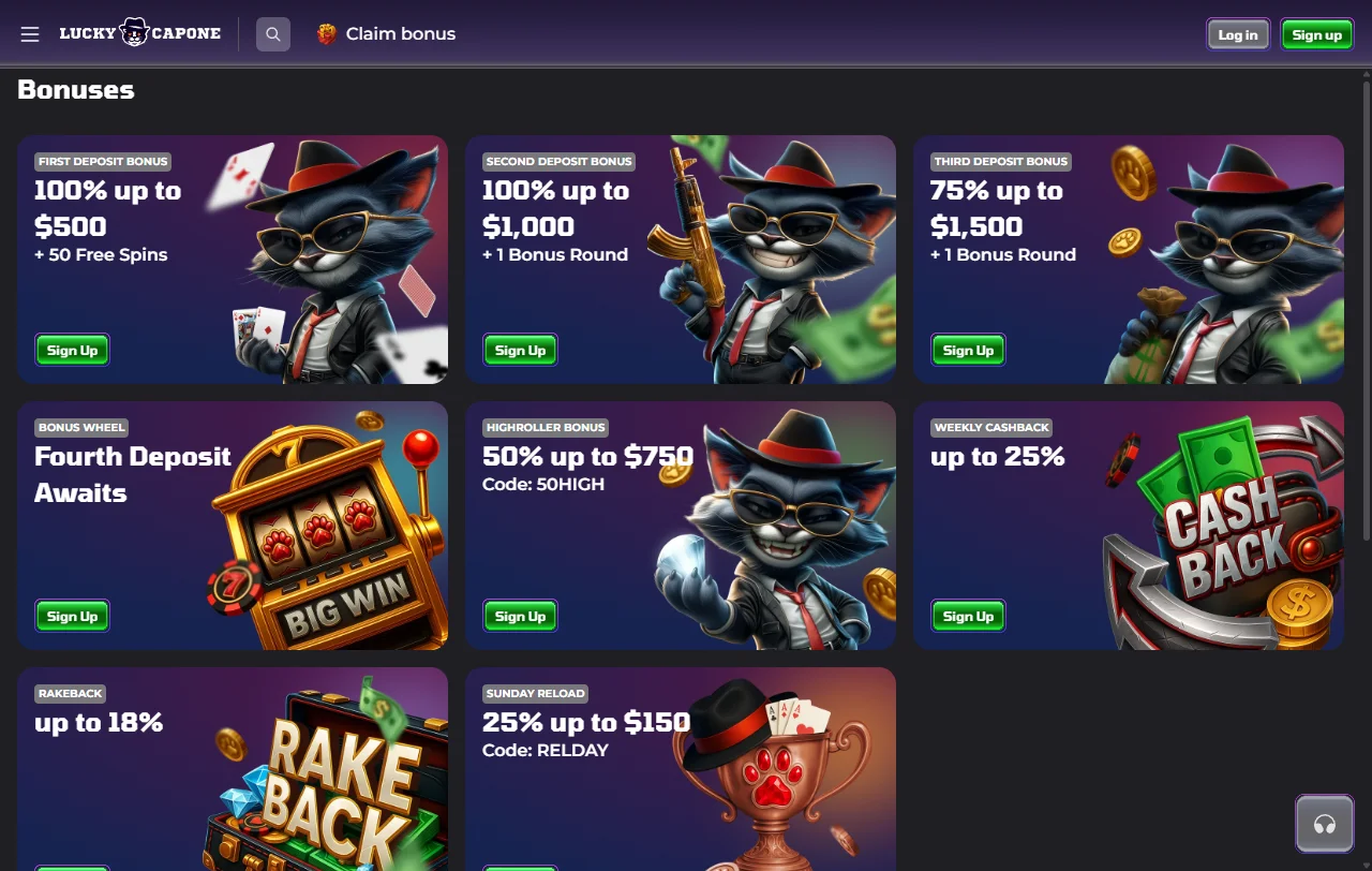 Κατάλογος παιχνιδιών του LuckyCapone Casino με slots και live τραπέζια της Evolution