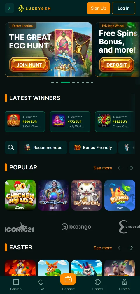 Το LuckyGem casino ως PWA στην αρχική οθόνη κινητού iOS ή Android