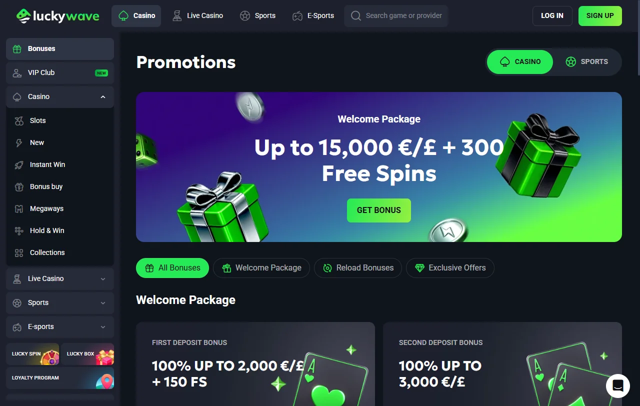 Όροι μπόνους του LuckyWave Casino με wagering 40x και κωδικούς