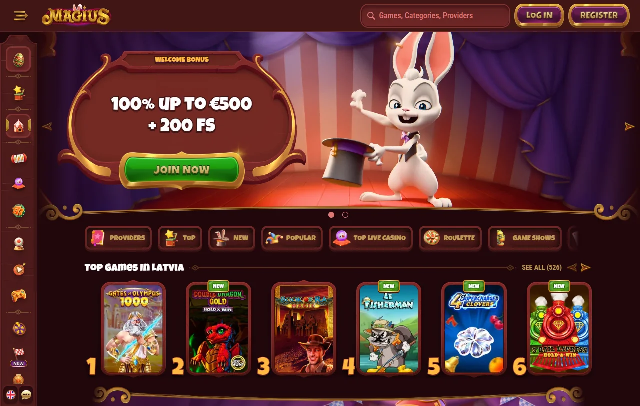 Magius Casino αρχική σελίδα με καζίνο, sportsbook και ενεργές προσφορές