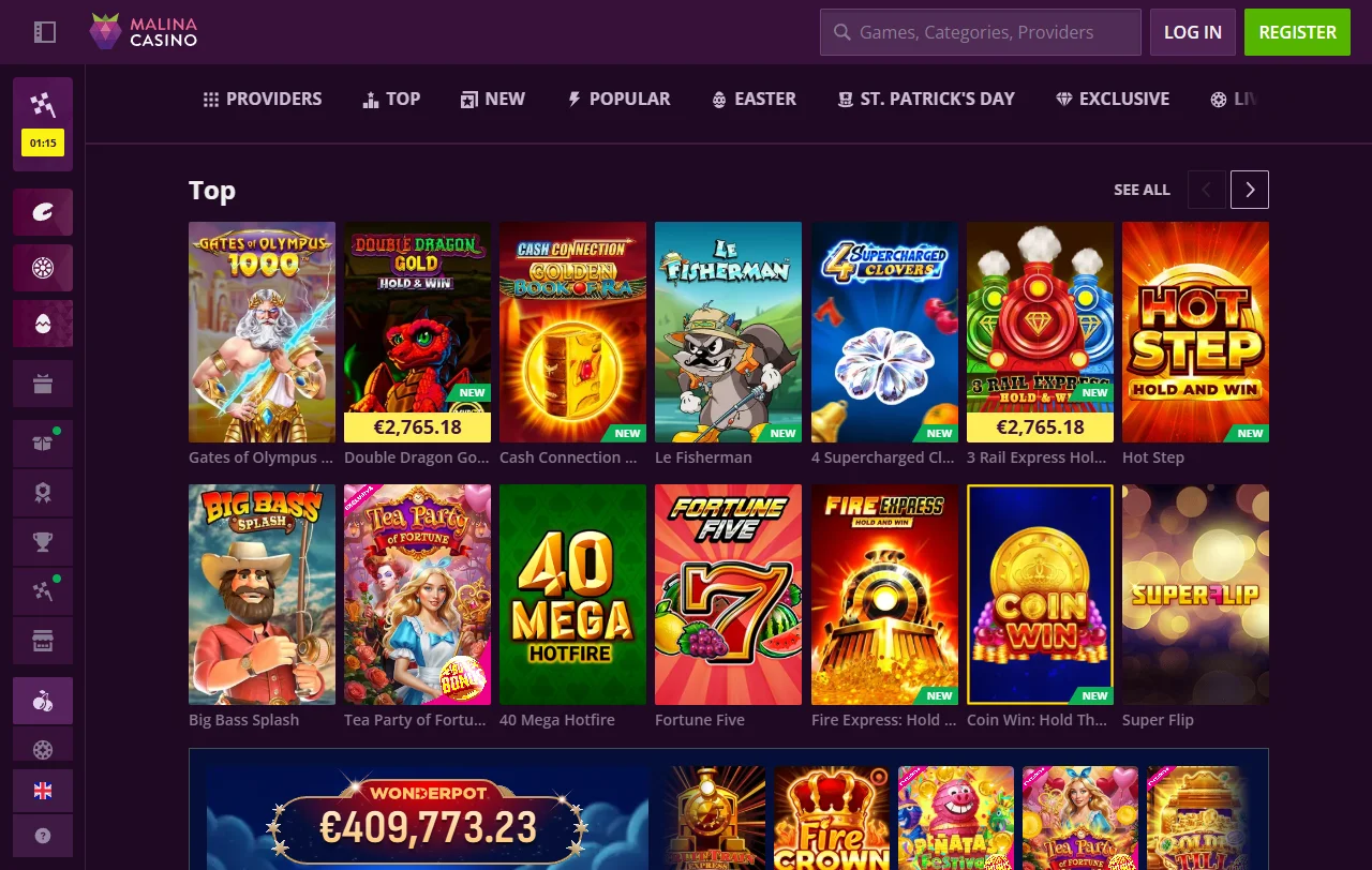 Προσφορά καλωσορίσματος του Malina Casino έως 500 € με 200 free spins