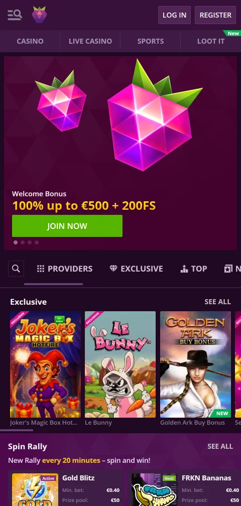 Κινητή έκδοση του Malina Casino μέσω browser χωρίς εγκατάσταση εφαρμογής