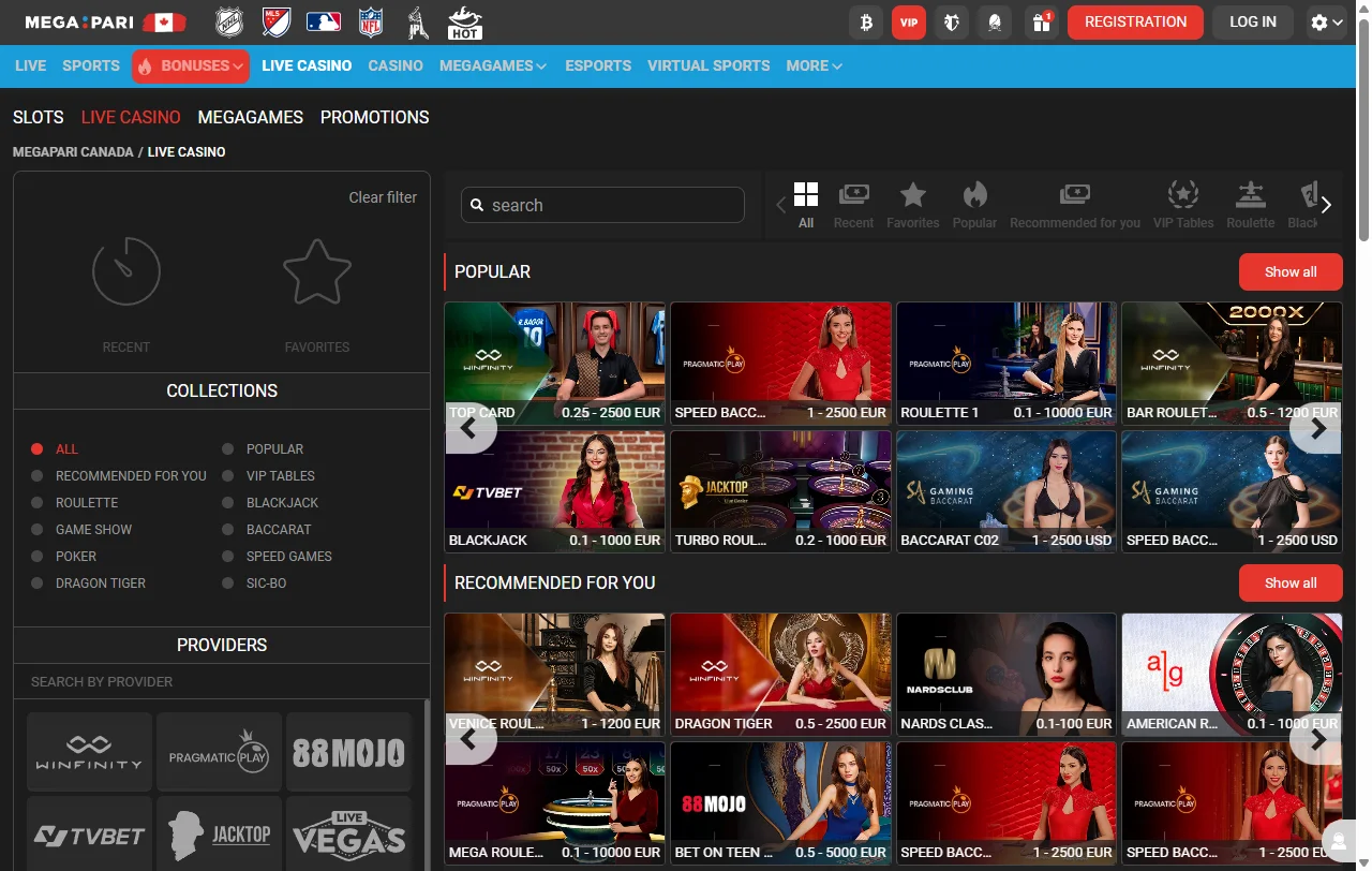 Βιβλιοθήκη Megapari casino με slots Pragmatic Play και live τραπέζια Evolution