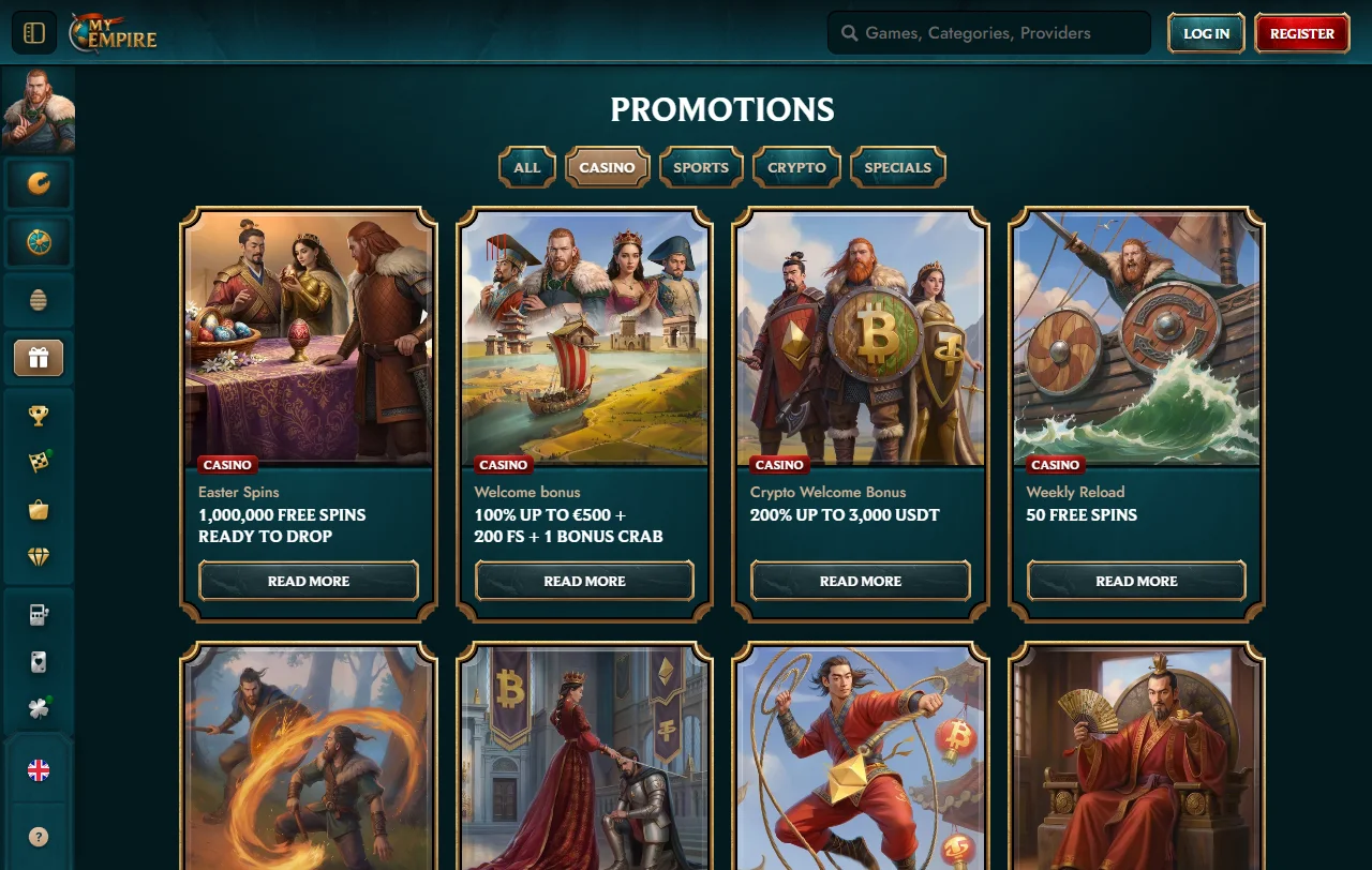 Βιβλιοθήκη του MyEmpire Casino με 7.385 φρουτάκια και live τραπέζια