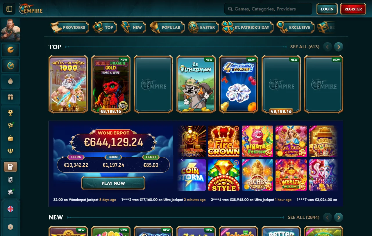 Μπόνους καλωσορίσματος του MyEmpire Casino 100% έως 500 € με 200 περιστροφές