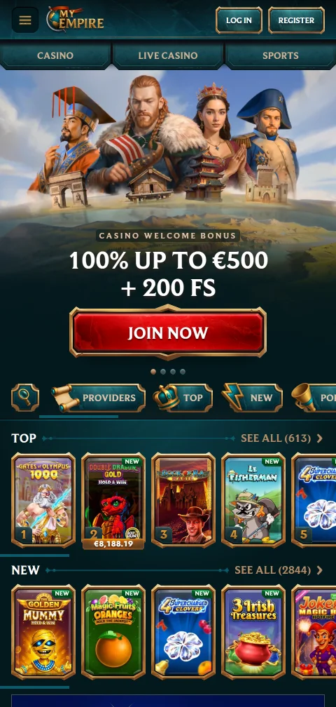 Το MyEmpire Casino σε browser κινητού iOS και Android χωρίς εφαρμογή