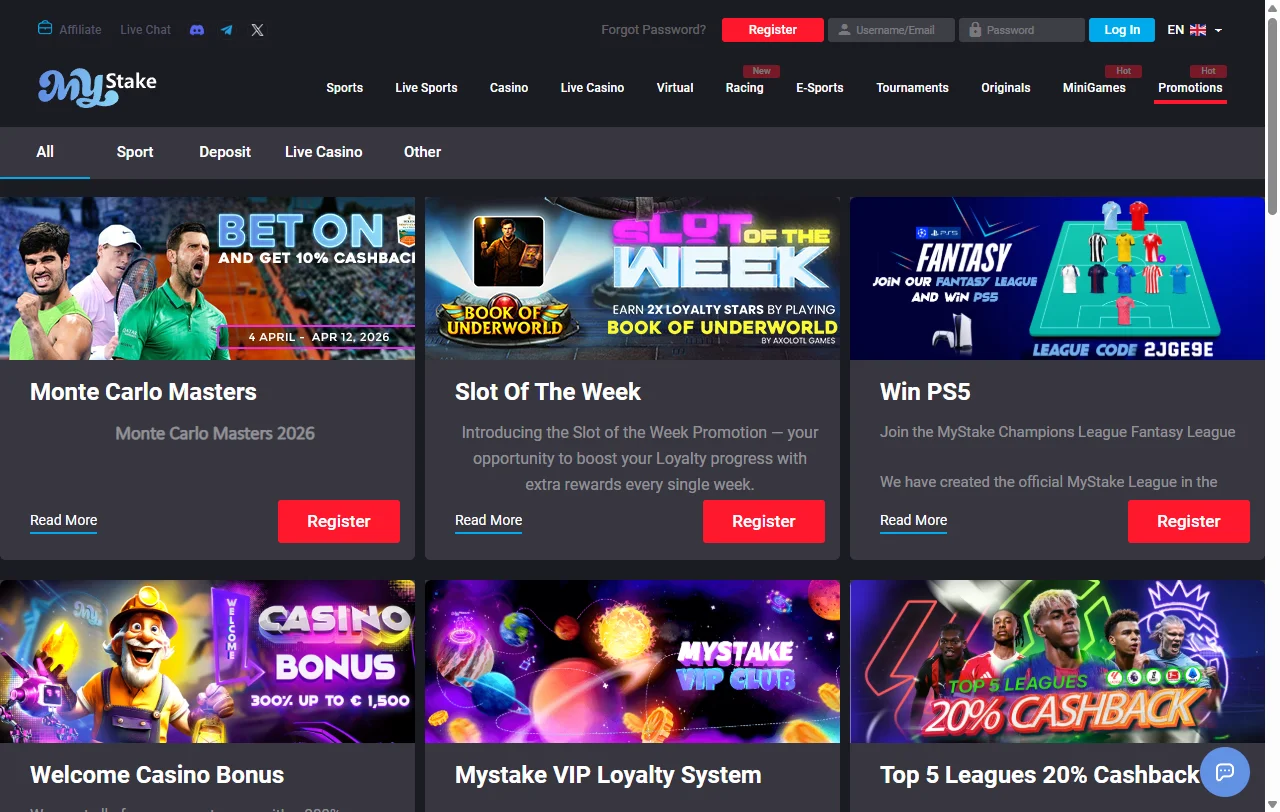 Λόμπι live casino του MyStake σε υπολογιστή