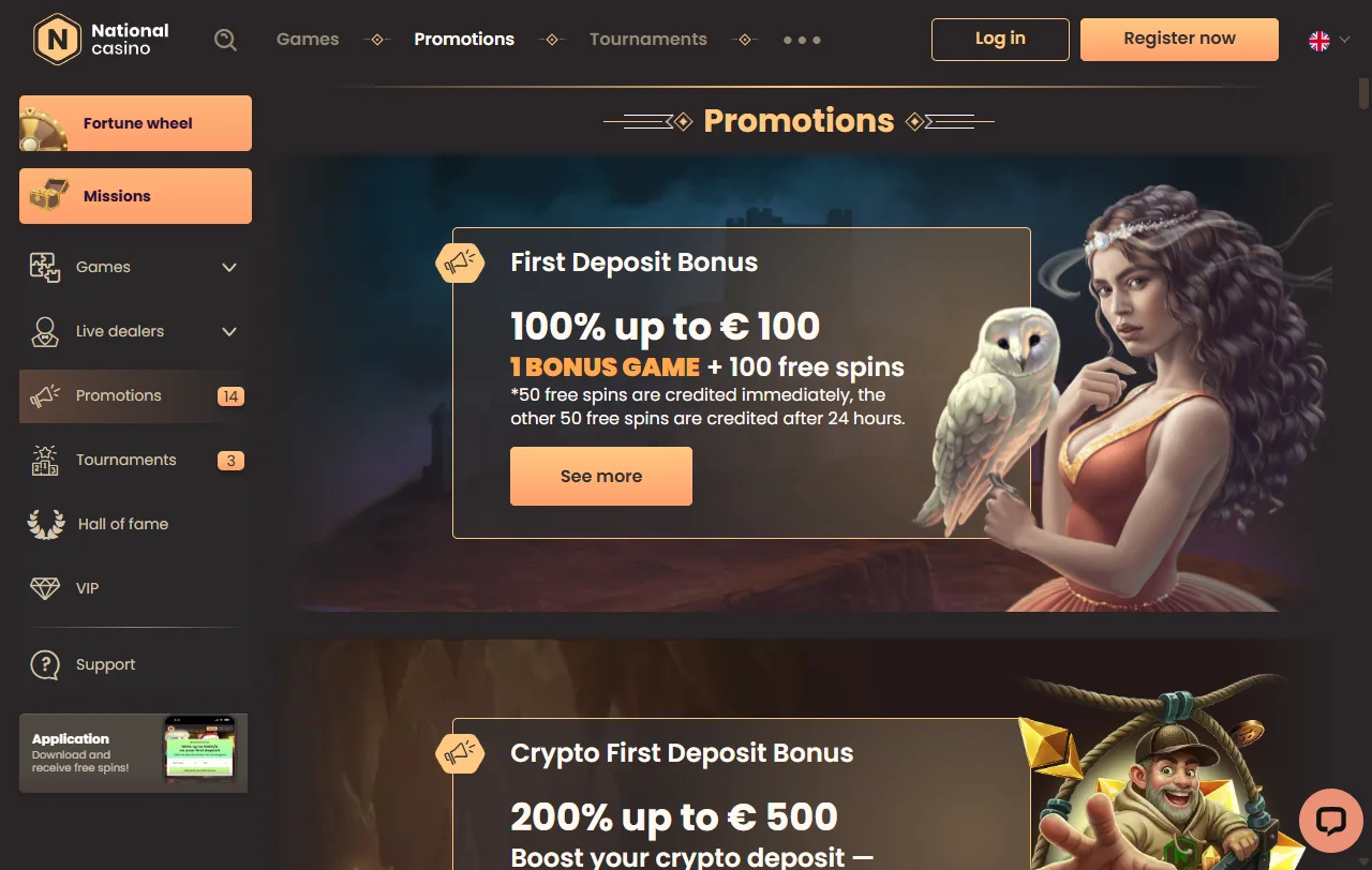 Πακέτο καλωσορίσματος National Casino 100% έως €100 με 100 free spins