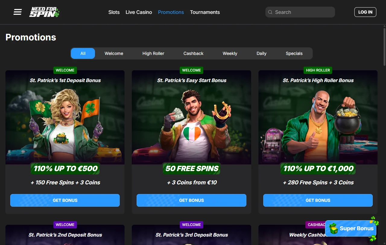 Πακέτο καλωσορίσματος του Need for Spin Casino με 250 free spins