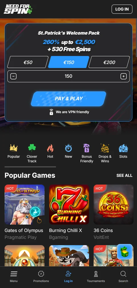 Το Need for Spin Casino σε κινητό μέσω browser για iOS και Android