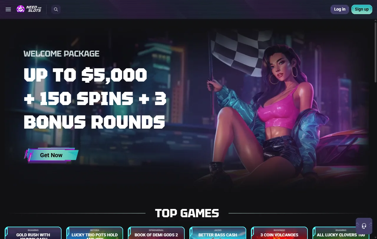 Αρχική σελίδα του NeedForSlots Casino με το σύνολο των ενοτήτων της πλατφόρμας