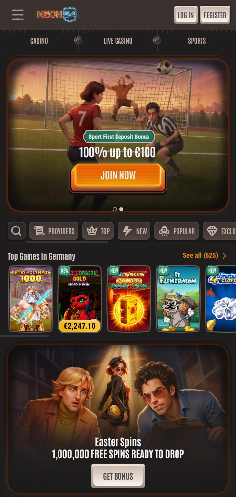 Το Neon54 Casino στον browser κινητού με live casino και ρουλέτα