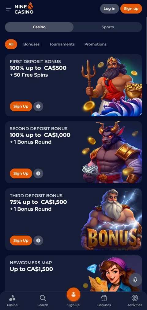 Άδεια Κουρασάο και εργαλεία ορίων του Nine Casino από το κινητό