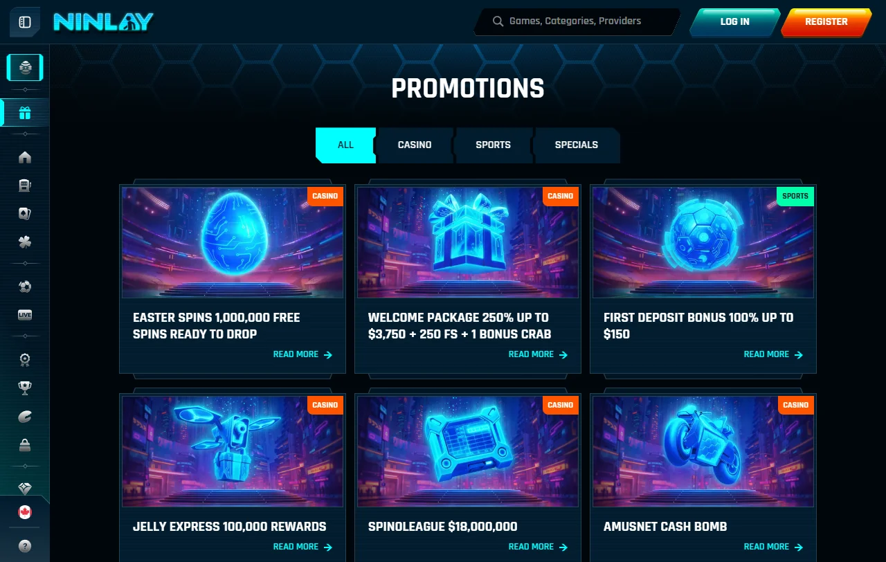 Κατάλογος παιχνιδιών του Ninlay Casino με slots από περισσότερους από 100 παρόχους