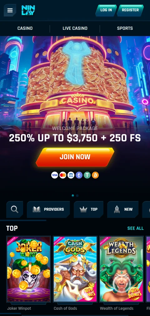 Η έκδοση browser του Ninlay Casino σε κινητό τηλέφωνο