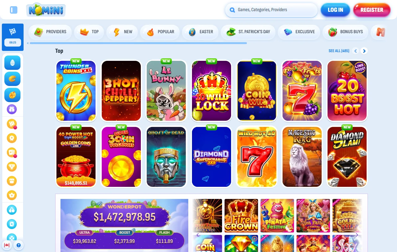 Προσφορά υποδοχής του Nomini Casino με 100% έως 500 € και 200 free spins