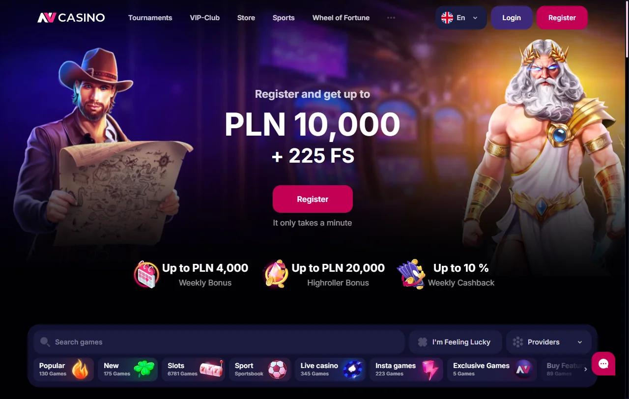 Αρχική σελίδα NV Casino με τις κατηγορίες casino και αθλητικού στοιχήματος
