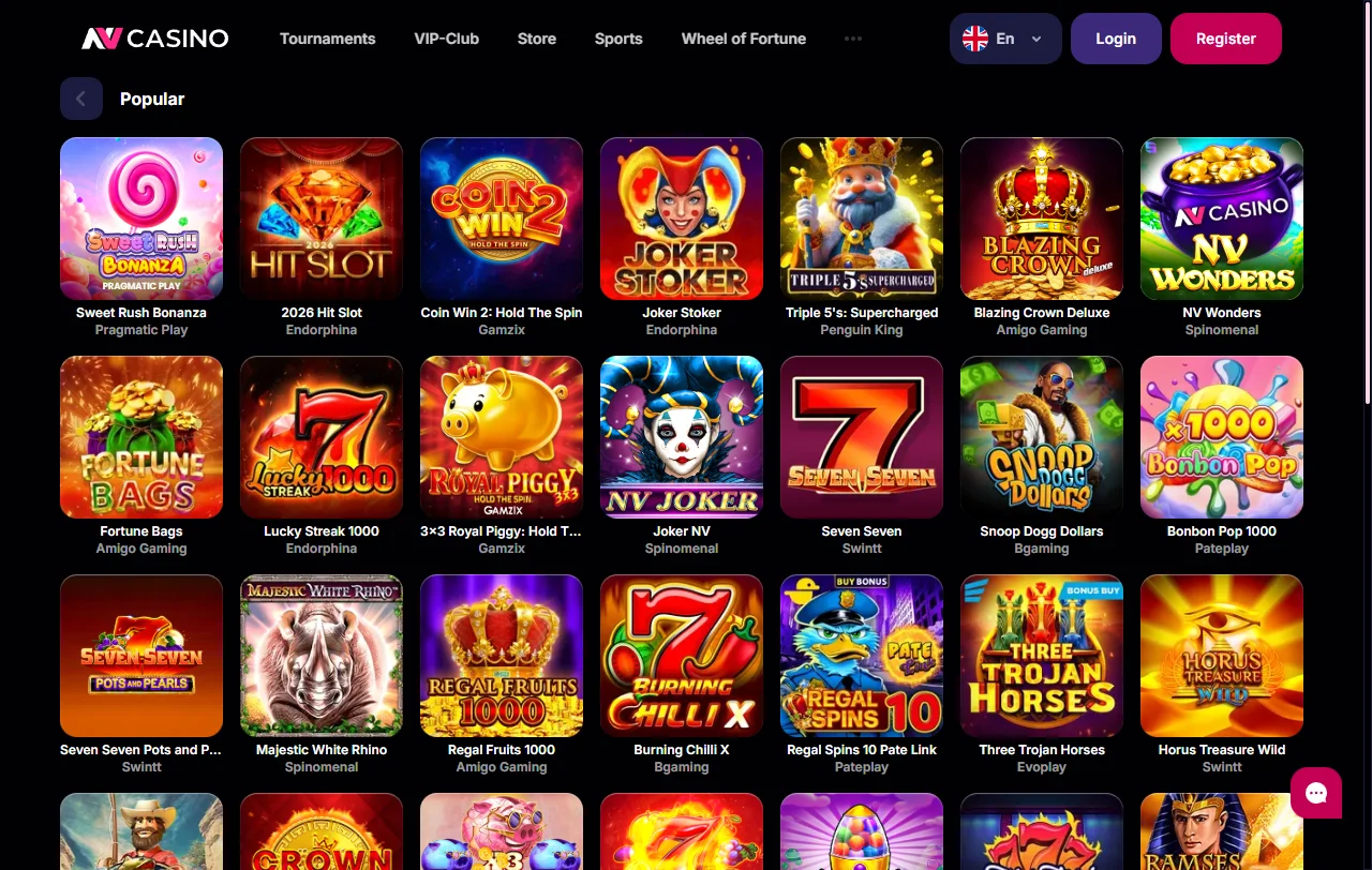 Βιβλιοθήκη NV Casino με slots από Pragmatic Play και Endorphina