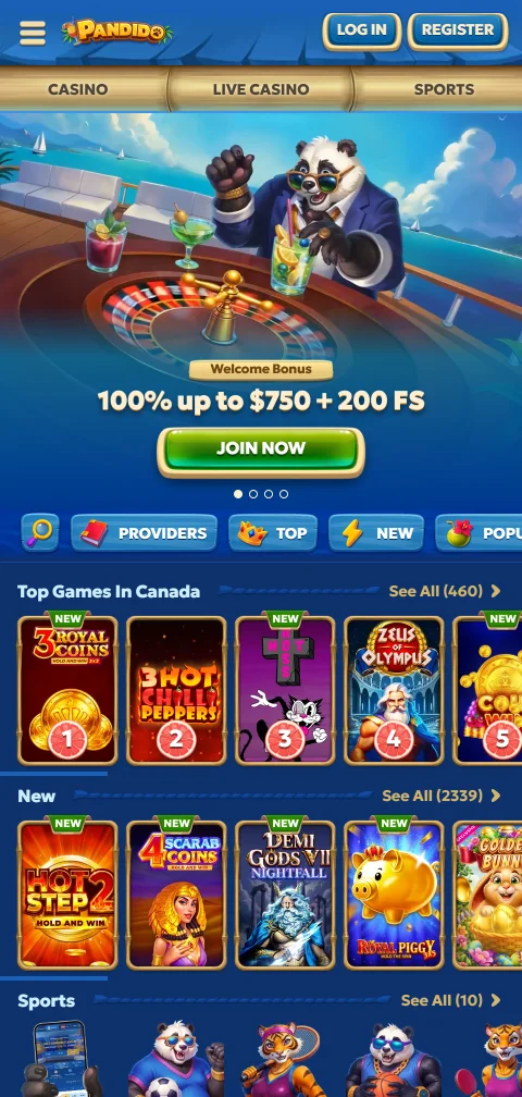 Η Pandido Casino σε κινητό μέσω browser χωρίς εφαρμογή iOS ή Android