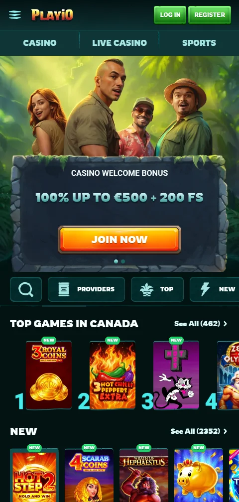 Mobile ιστότοπος του Playio Casino ως PWA στην αρχική οθόνη