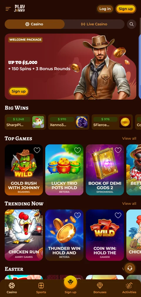 Λειτουργία του PlayJonny Casino στο κινητό μέσω browser χωρίς εγγενή εφαρμογή