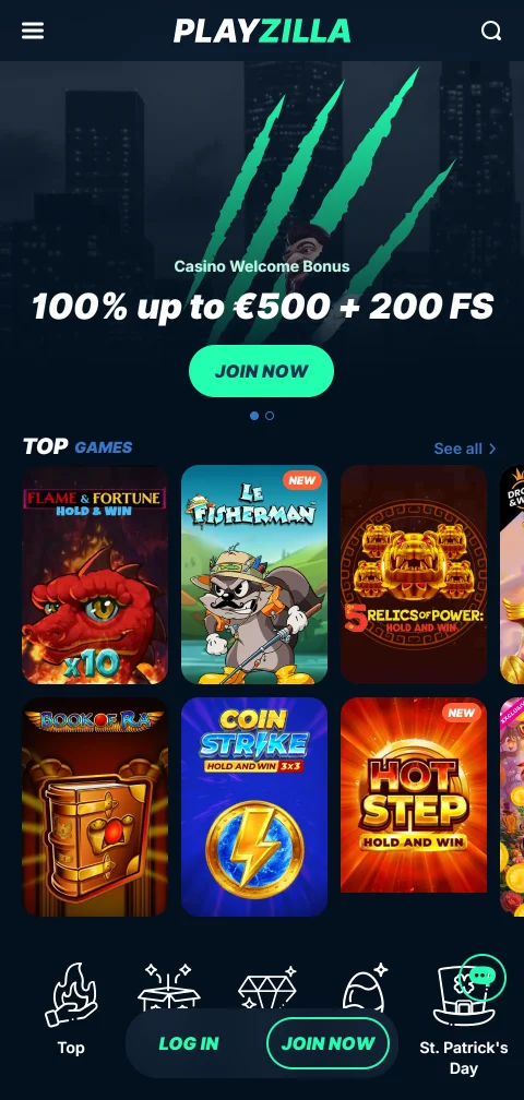 Η έκδοση browser του Playzilla Casino σε κινητό, χωρίς εγγενή εφαρμογή iOS ή Android