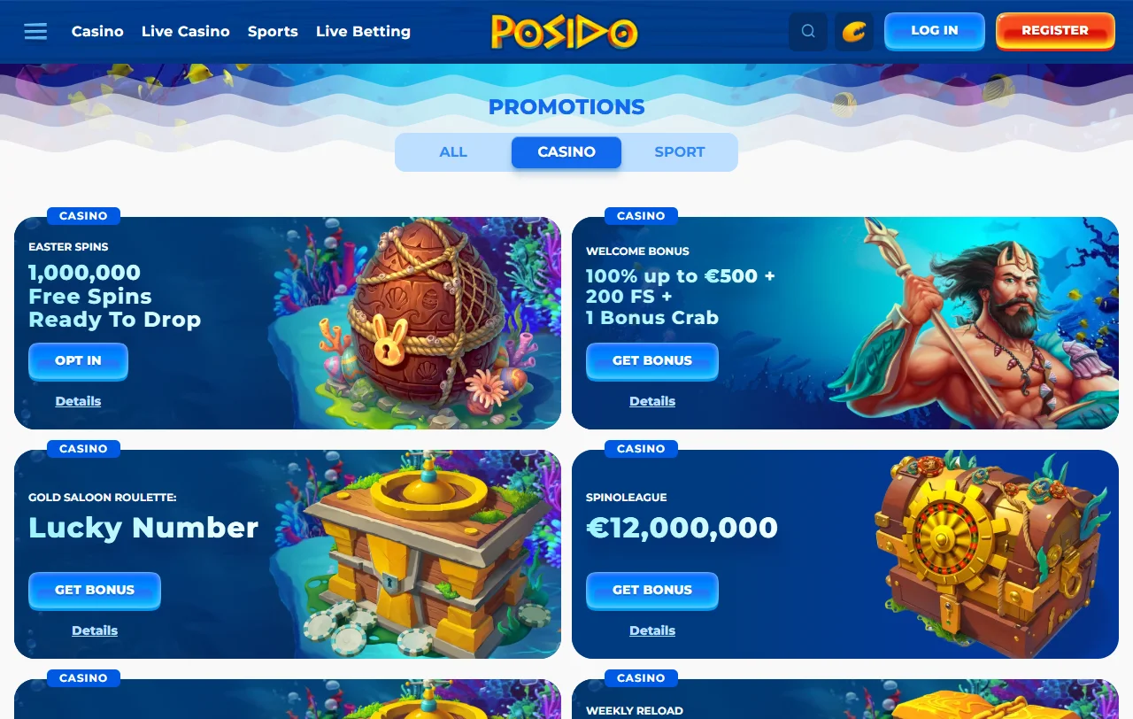 Προσφορά καλωσορίσματος του Posido Casino 100% έως 500 € με free spins