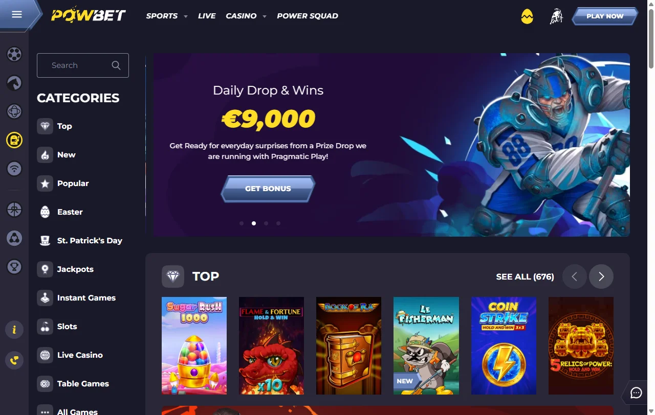 Προσφορά καλωσορίσματος Powbet Casino 100% έως 500 € με 200 free spins