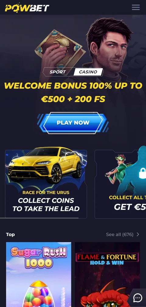 Powbet Casino στο κινητό μέσω browser με ελληνική διεπαφή