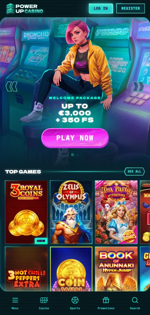 Το Powerup Casino στον browser κινητού με λόμπι σε HTML5