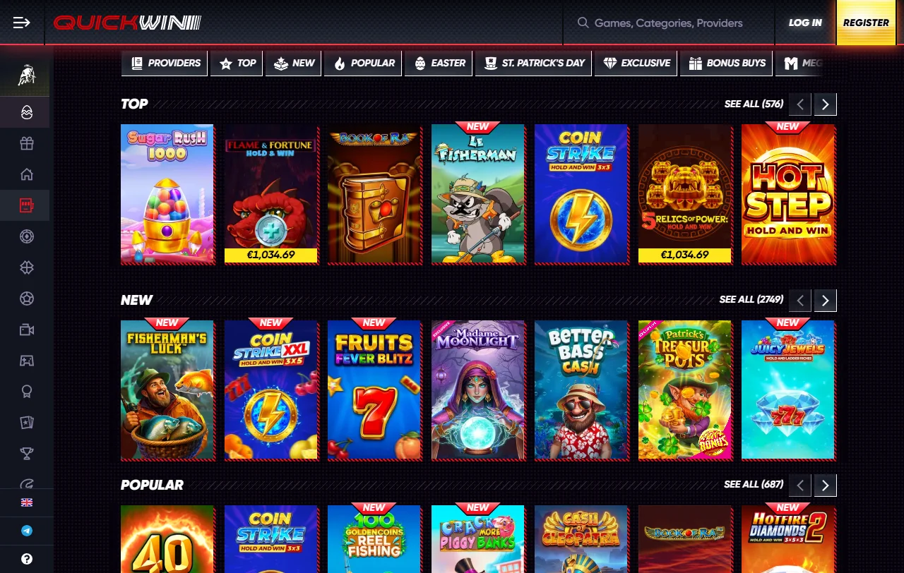 Κατάλογος περίπου 4.000 παιχνιδιών του QuickWin Casino από 79 παρόχους