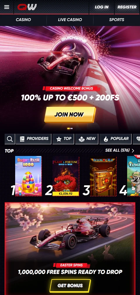 Το QuickWin Casino σε browser κινητού για iOS και Android