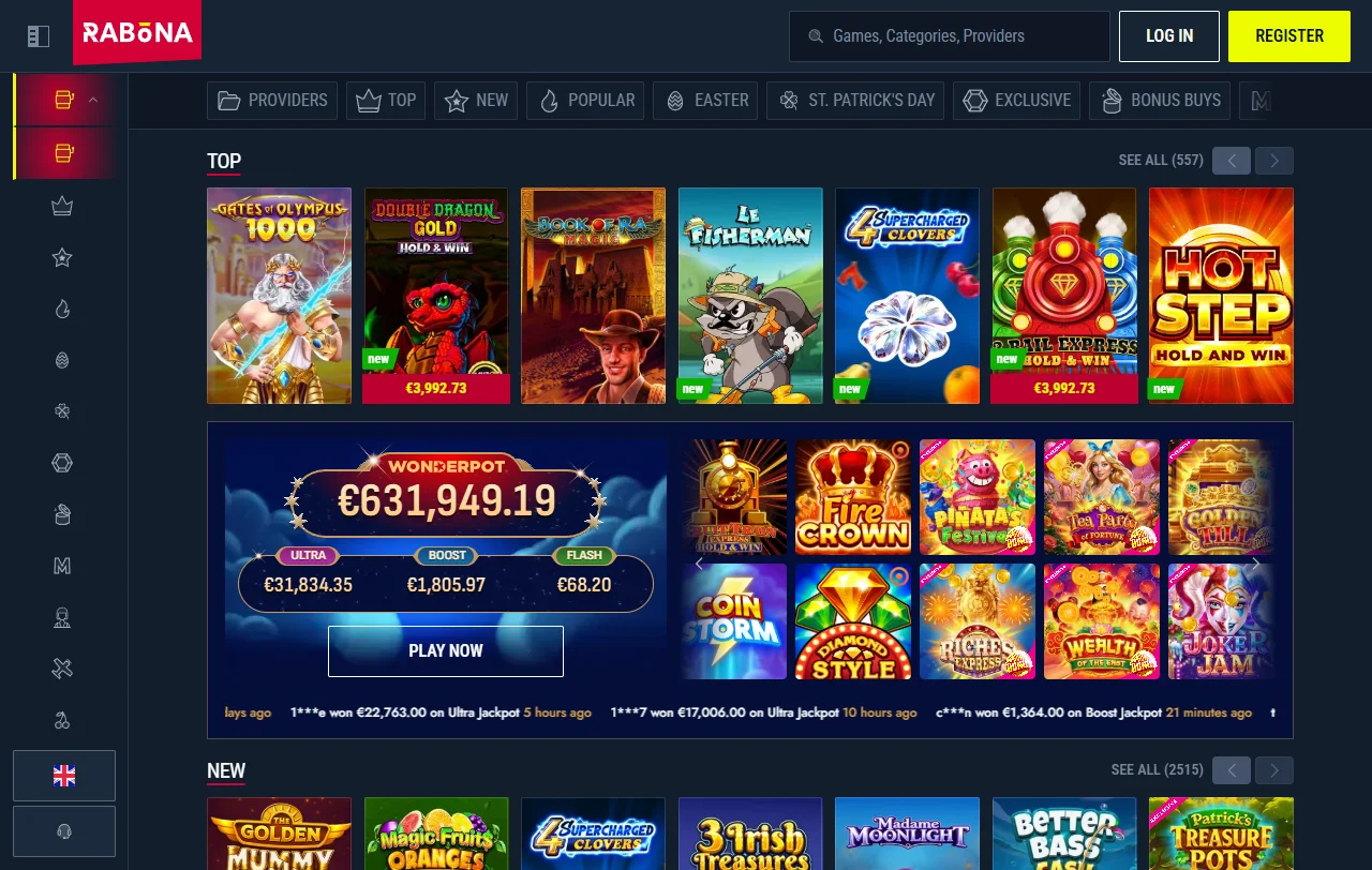 Πακέτο καλωσορίσματος της Rabona Casino με 100% έως 500 € και free spins