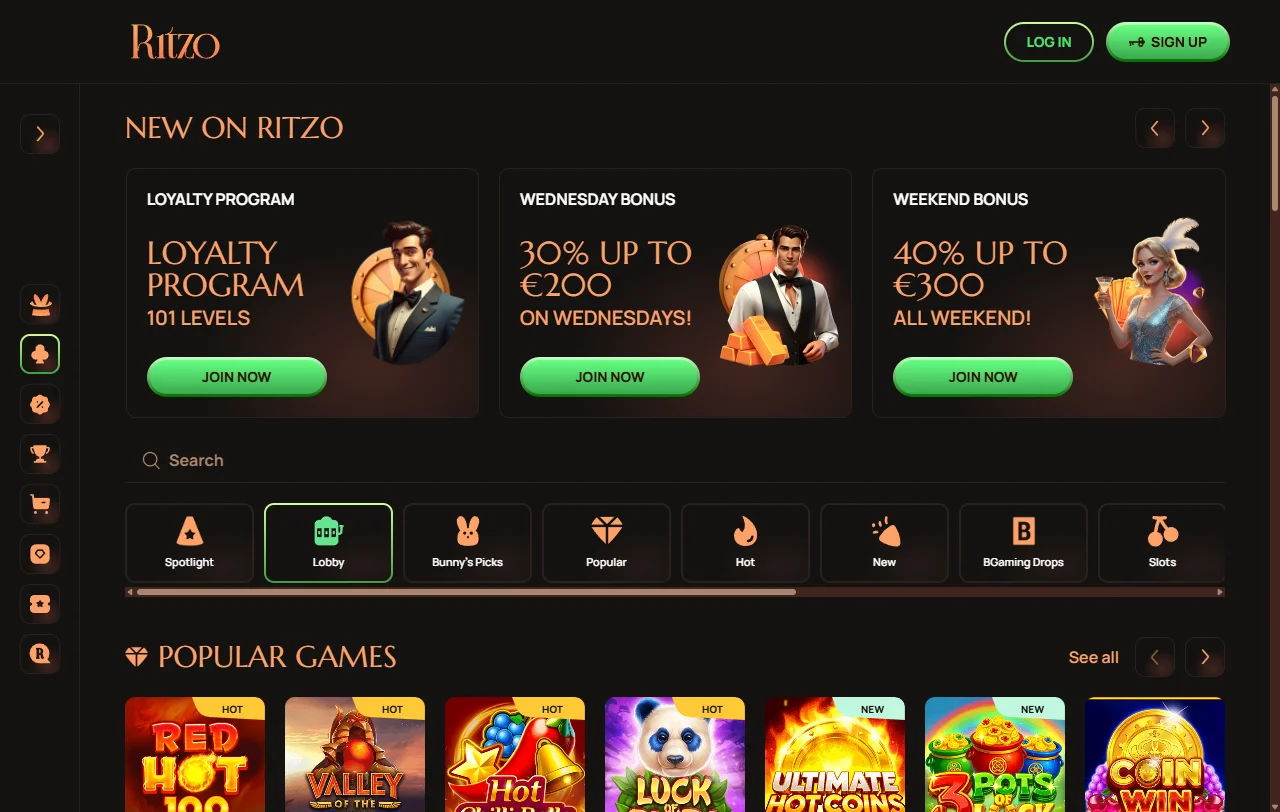 Επισκόπηση του Ritzo Casino με θέμα art deco της δεκαετίας του 1920