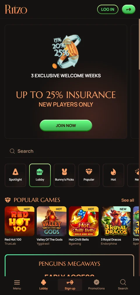Το Ritzo Casino σε browser κινητού χωρίς ξεχωριστή εφαρμογή για iOS