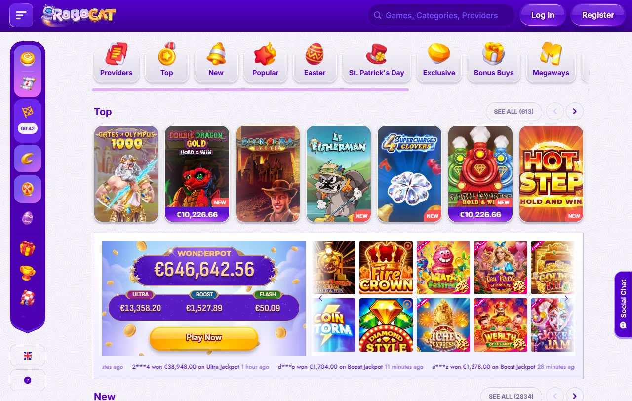 Μπόνους καλωσορίσματος του RoboCat Casino με 200 free spins και Bonus Crab