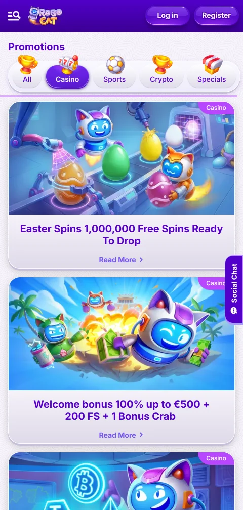 Ταμείο του RoboCat Casino στο κινητό με κάρτες, e-wallets και crypto